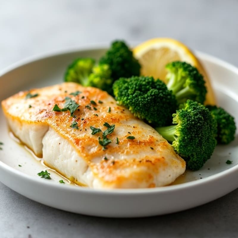 Seared Tilapia with Steamed Broccoli and Lemon