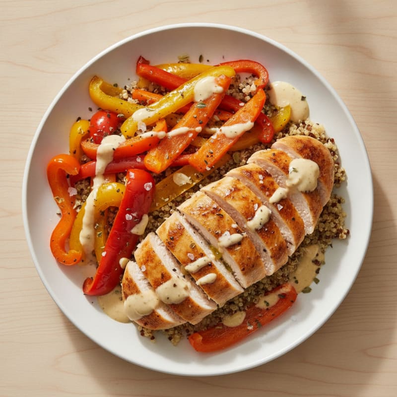 Lemon-Tahini Chicken with Roasted Bell Peppers