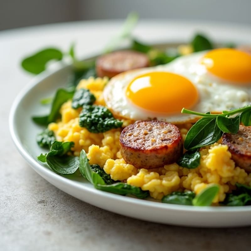 Egg White Scramble with Turkey Sausage and Spinach