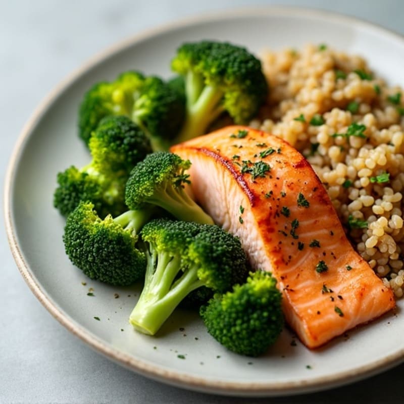 Seared Salmon with Roasted Broccoli and Quinoa