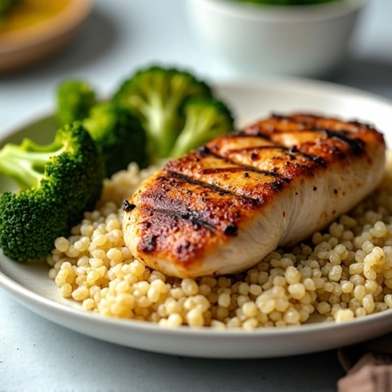 Grilled Chicken Breast with Quinoa and Roasted Broccoli