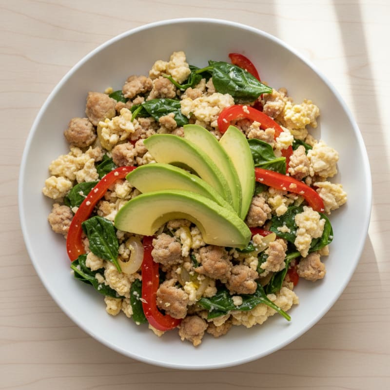 Egg White Veggie Scramble with Turkey Sausage