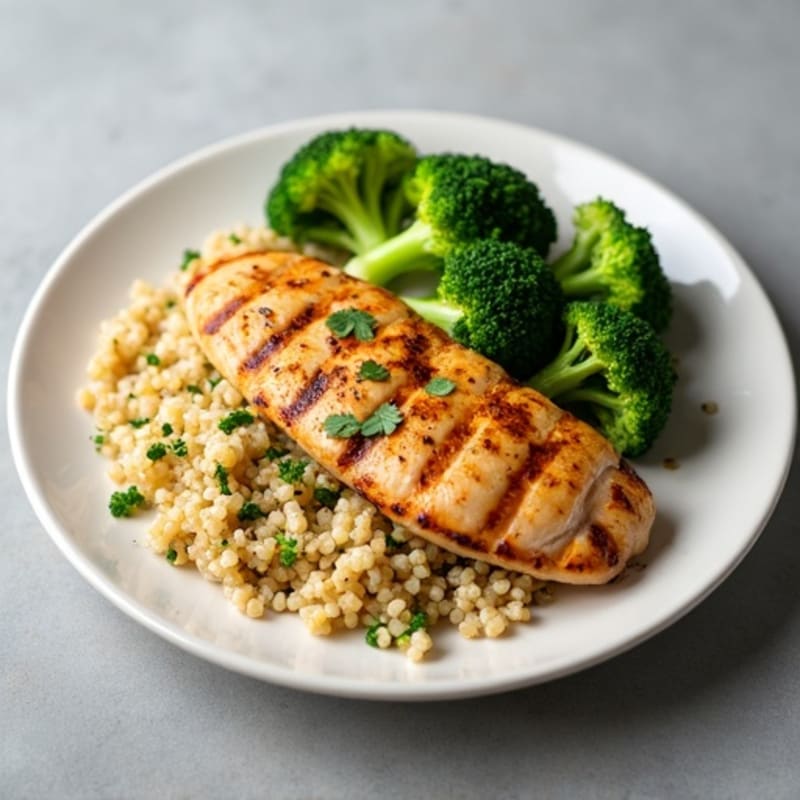 Grilled Chicken Breast with Quinoa and Steamed Broccoli