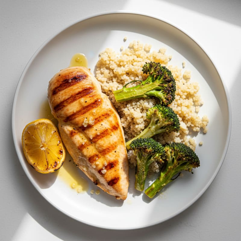 Grilled Chicken Breast with Quinoa and Roasted Broccoli