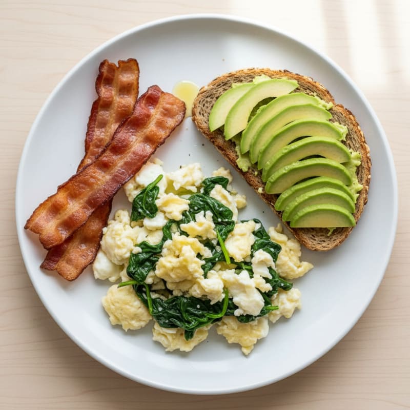 Crispy Turkey Bacon and Egg White Scramble with Spinach