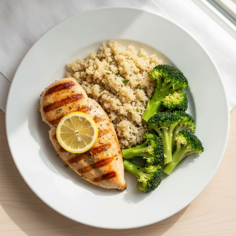 Grilled Chicken Breast with Quinoa and Steamed Broccoli