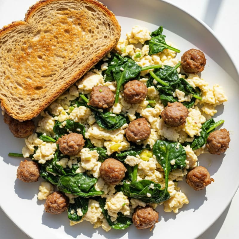 Egg White Scramble with Turkey Sausage and Spinach