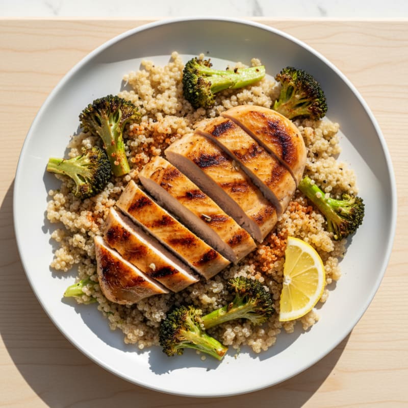 Grilled Chicken and Quinoa Bowl with Roasted Broccoli