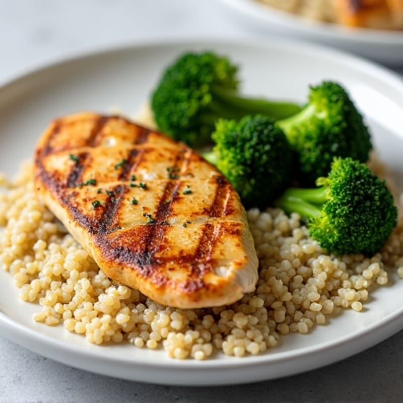 Grilled Chicken Breast with Quinoa and Steamed Broccoli