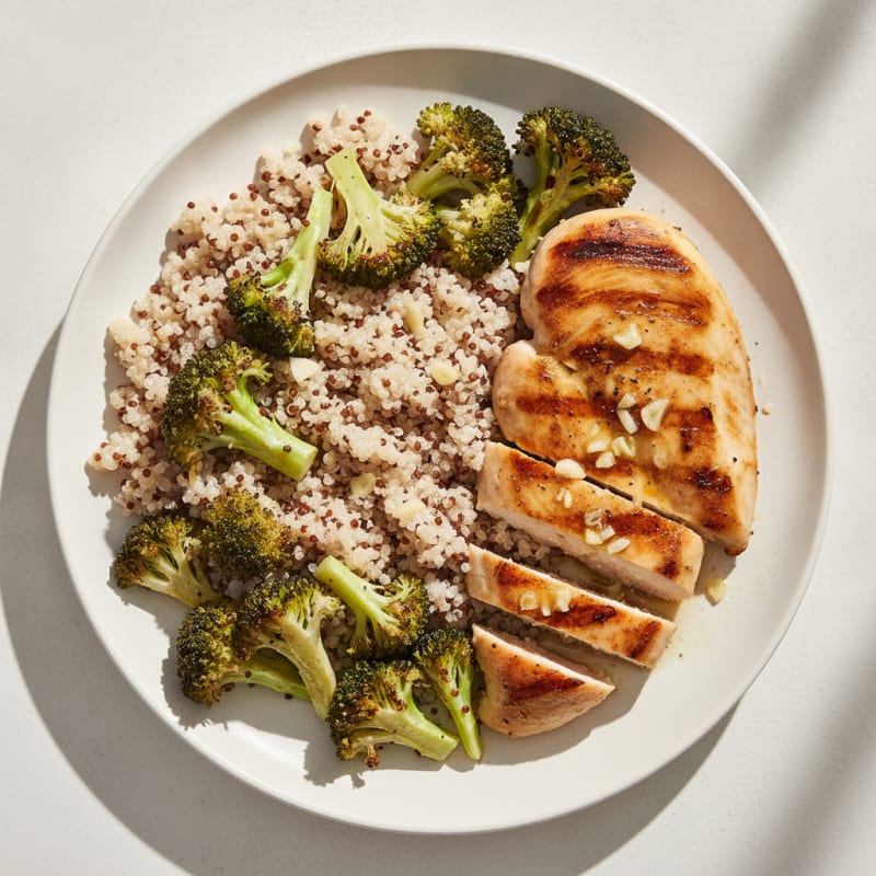 Grilled Chicken Breast with Quinoa and Roasted Broccoli