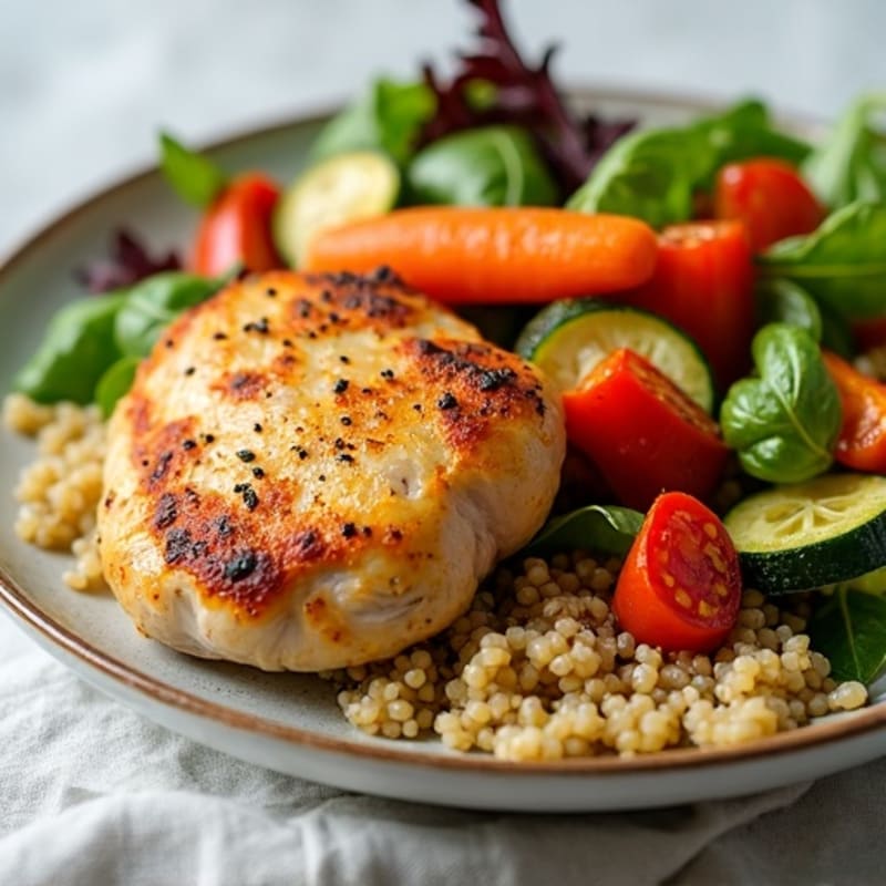 Oven-Baked Chicken Breast with Roasted Vegetables and Quinoa Salad