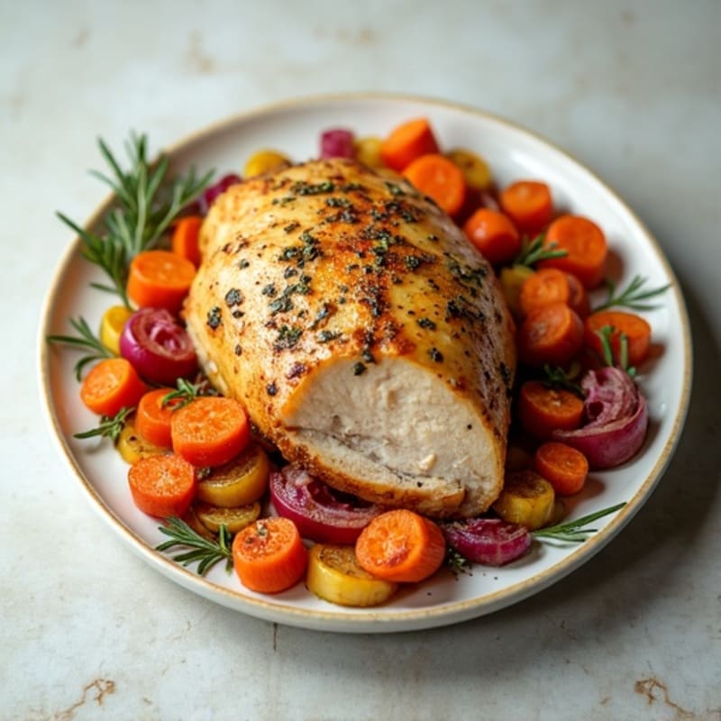 Herb-Roasted Turkey Breast with Crispy Roasted Root Vegetables