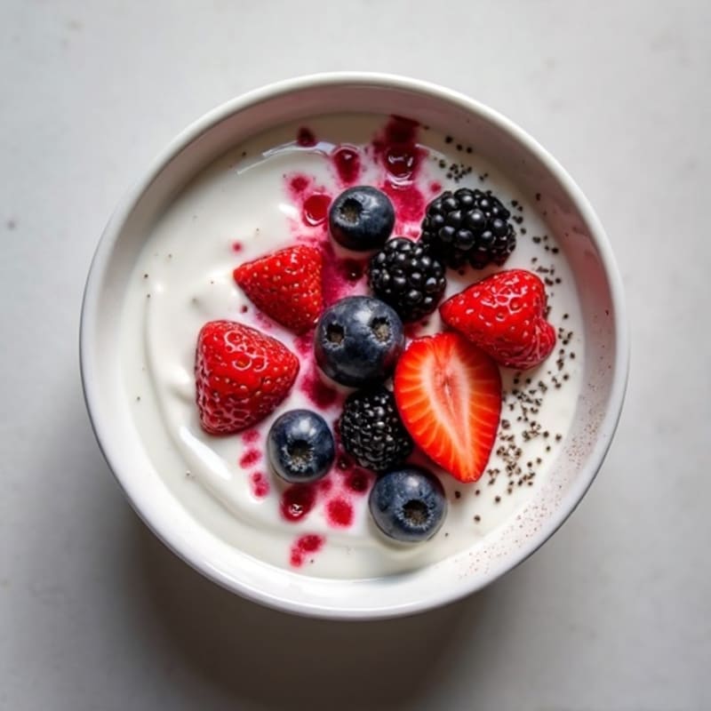 Silky Protein Yogurt Bowl with Mixed Berries and Chia