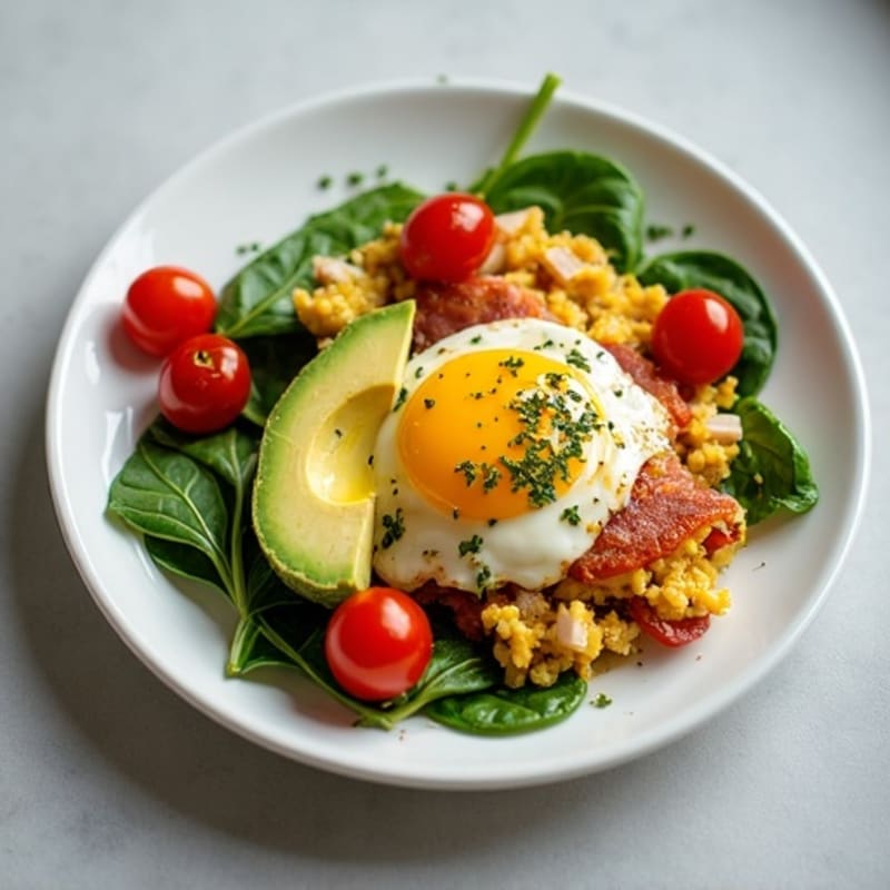 Crispy Turkey Bacon Egg White Scramble with Spinach