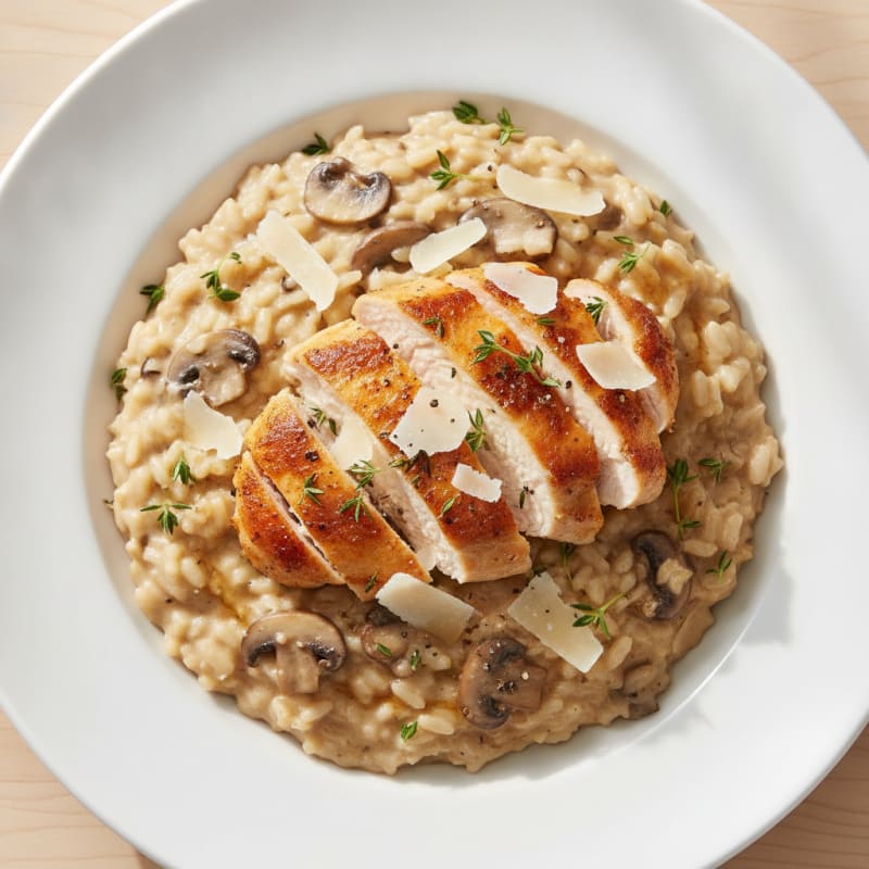 Creamy Mushroom Risotto with Parmesan and Herbed Chicken