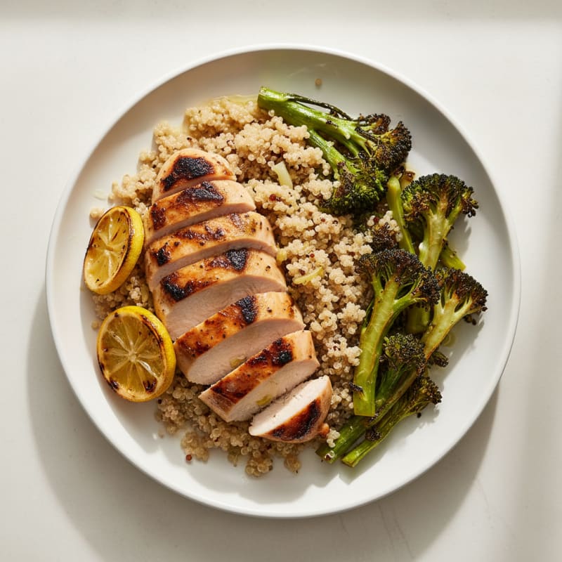 Grilled Chicken Breast with Quinoa and Roasted Broccoli