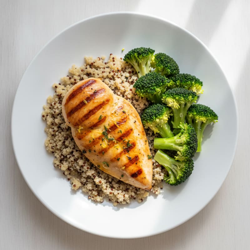Grilled Chicken Breast with Quinoa and Steamed Broccoli