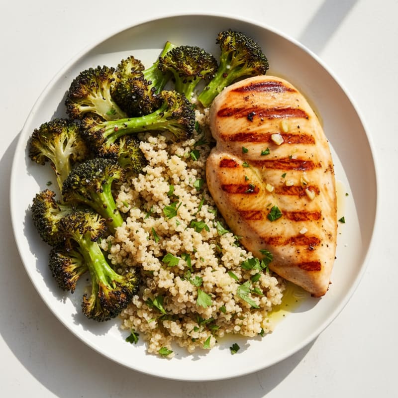 Grilled Chicken Breast with Roasted Broccoli and Quinoa