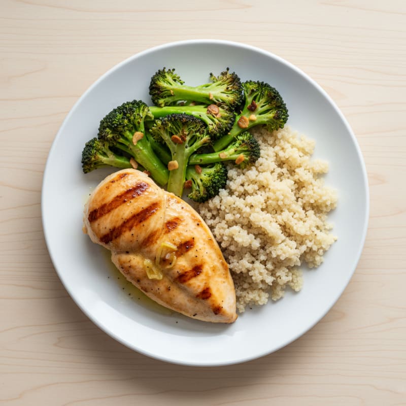 Grilled Chicken Breast with Roasted Broccoli and Quinoa