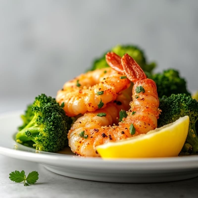 Crispy Lemon Garlic Shrimp with Roasted Broccoli