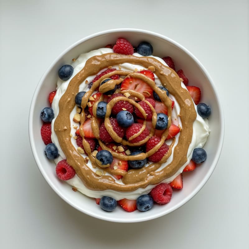 Greek Yogurt Protein Parfait with Mixed Berries and Almond Butter