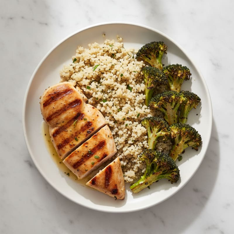 Grilled Chicken Breast with Quinoa and Roasted Broccoli
