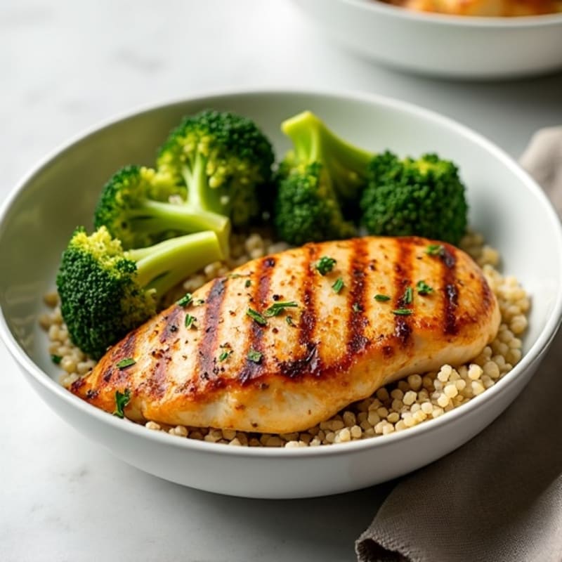 Grilled Chicken Breast with Quinoa and Roasted Broccoli