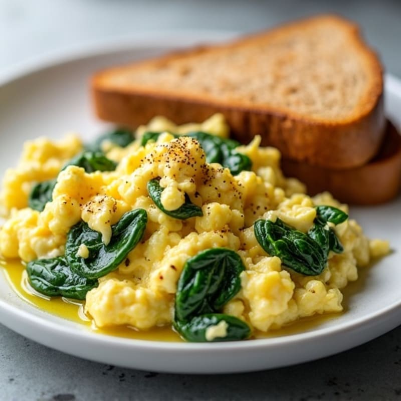 Cottage Cheese Egg White Scramble with Sautéed Spinach