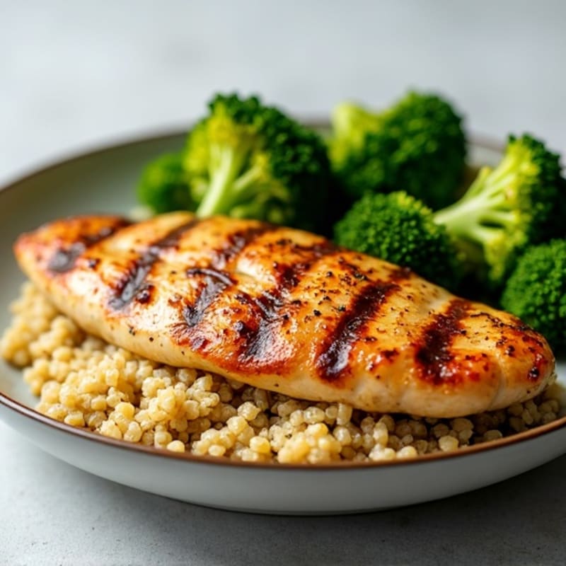 Grilled Chicken Breast with Quinoa and Roasted Broccoli