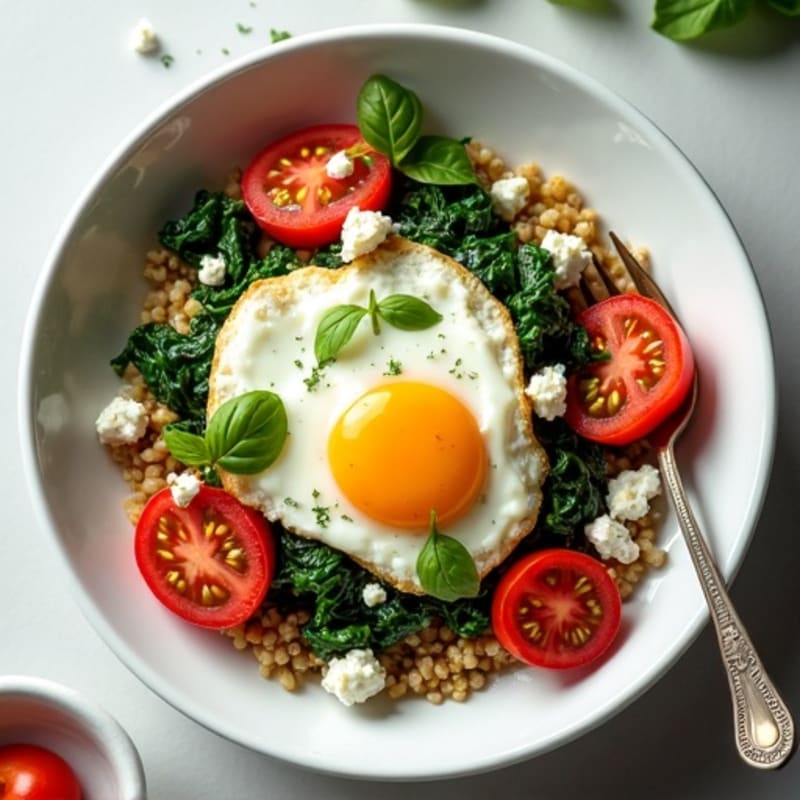 Egg White Spinach Scramble with Feta, Fresh Tomato & Quinoa