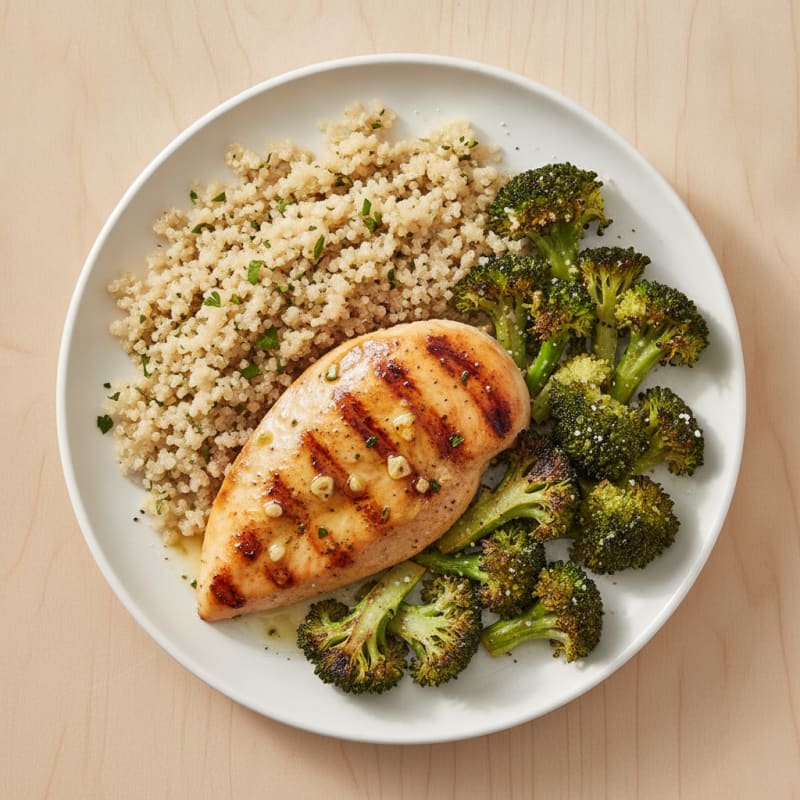 Grilled Chicken Breast with Quinoa and Roasted Broccoli