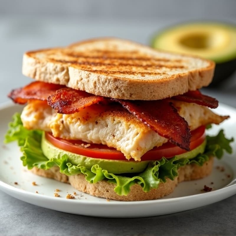 Grilled Chicken BLT Sandwich with Crispy Turkey Bacon and Creamy Avocado Spread