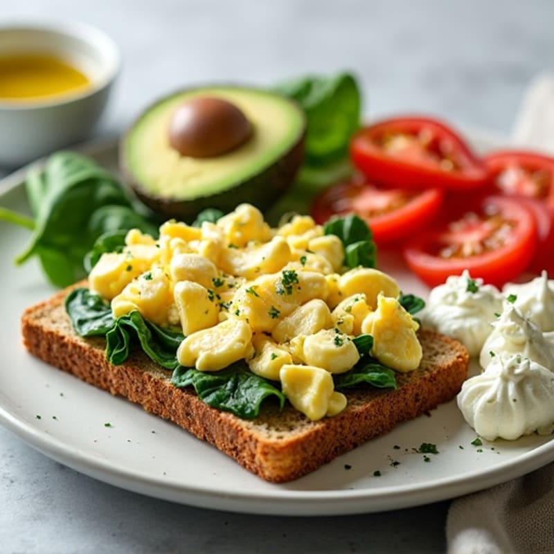 Egg White and Spinach Scramble with Cottage Cheese and Sliced Tomatoes