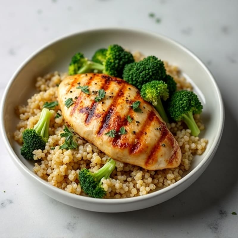 Grilled Chicken Breast with Quinoa and Roasted Broccoli