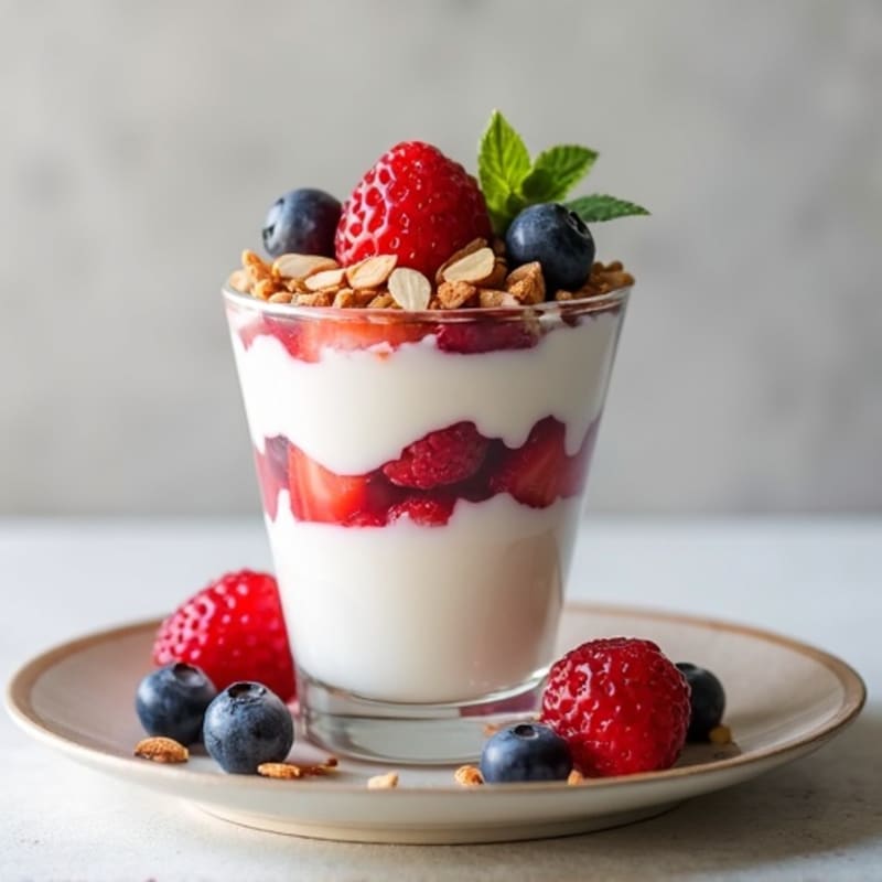Greek Yogurt Protein Parfait with Mixed Berries and Almonds