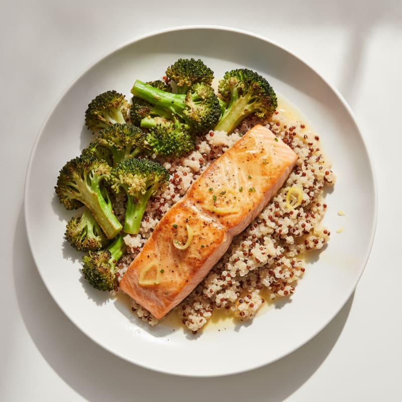Seared Salmon with Roasted Broccoli and Quinoa