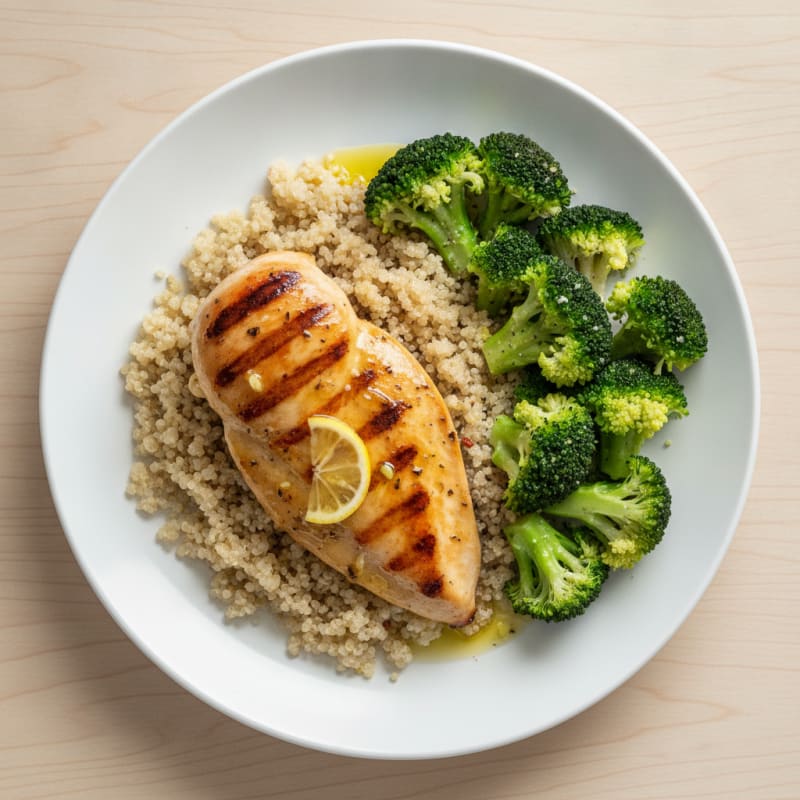 Grilled Chicken Breast with Quinoa and Steamed Broccoli