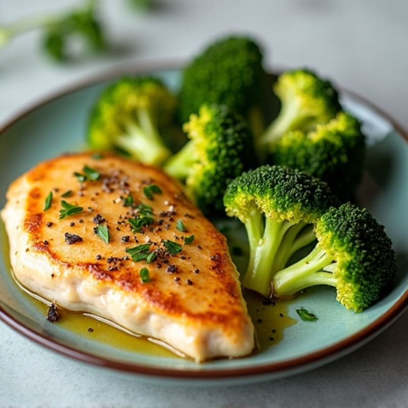 Lemon Garlic Pan-Seared Chicken with Roasted Broccoli