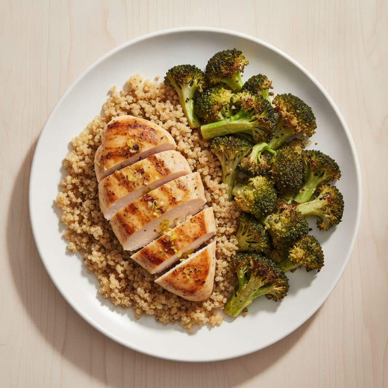 Grilled Chicken Breast with Quinoa and Roasted Broccoli