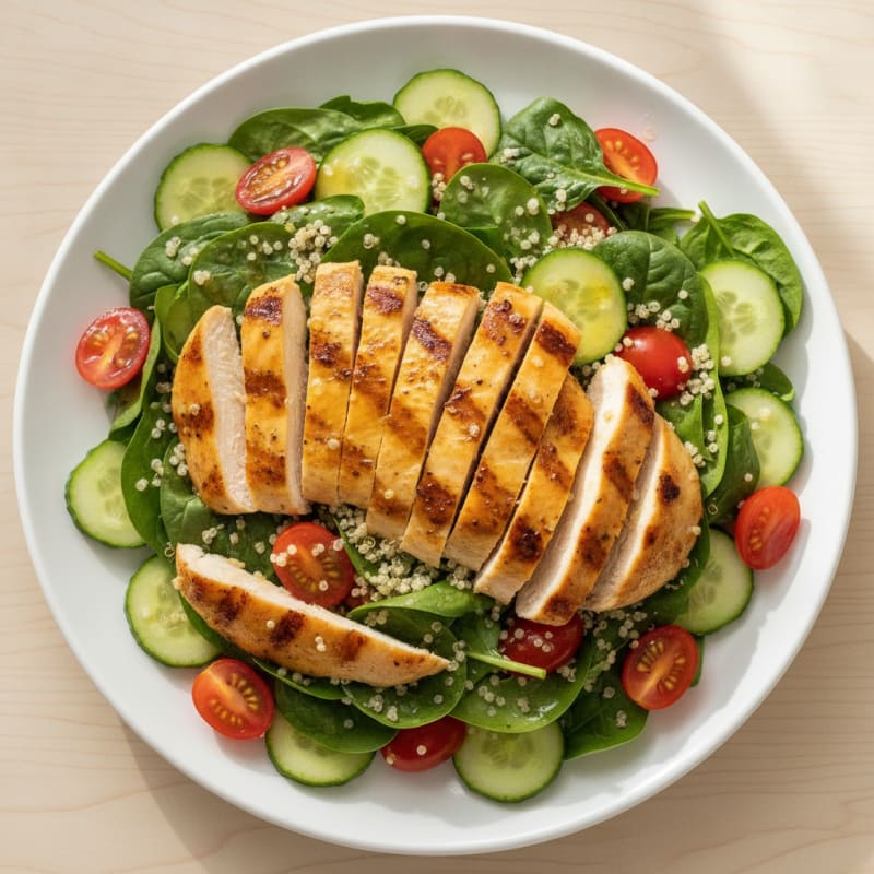 Grilled Chicken and Quinoa Salad with Spinach