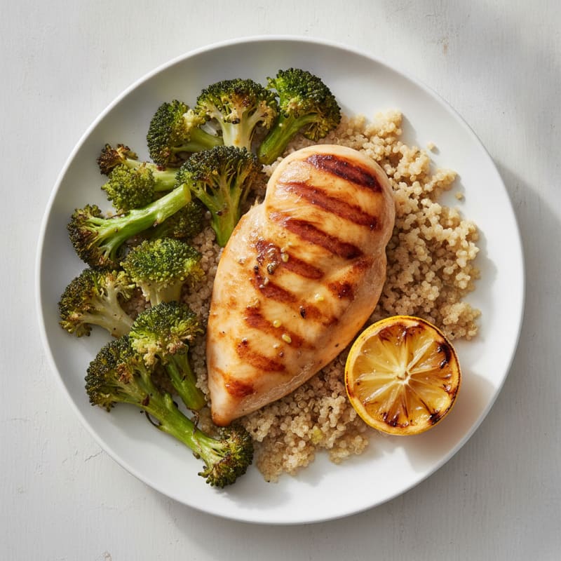 Grilled Chicken Breast with Quinoa and Roasted Broccoli