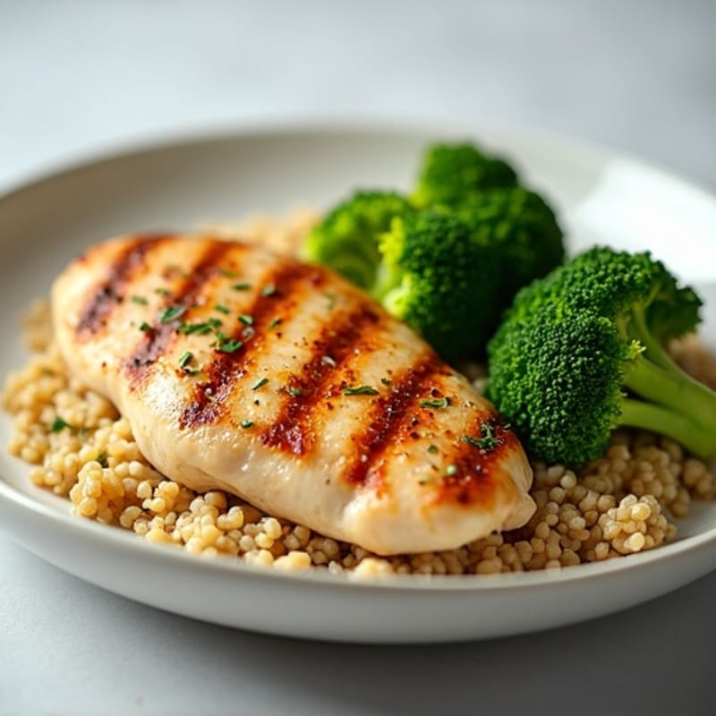 Grilled Chicken Breast with Quinoa and Steamed Broccoli
