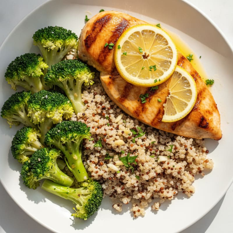 Grilled Chicken Breast with Quinoa and Steamed Broccoli