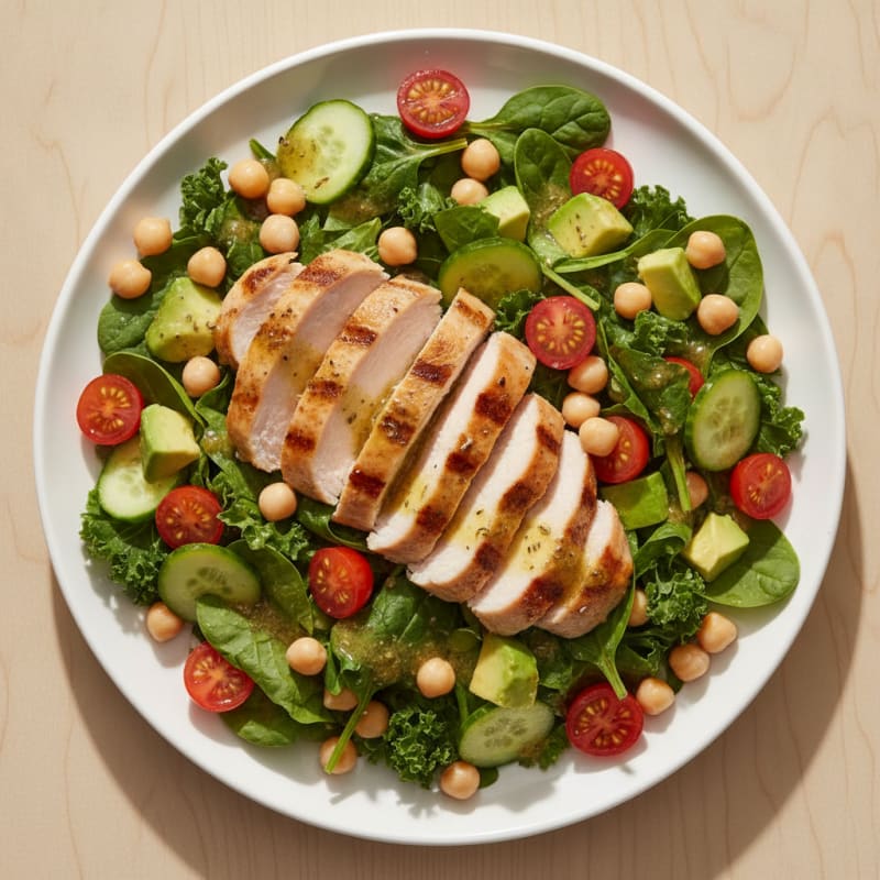 Grilled Turkey Breast Salad with Chickpeas and Cherry Tomatoes