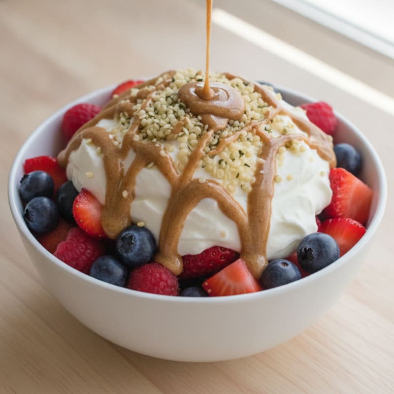 Greek Yogurt Protein Parfait with Almond Butter and Mixed Berries