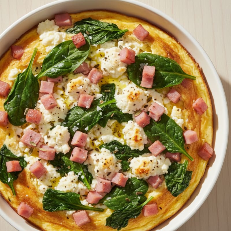 Baked Eggs with Cottage Cheese and Ham
