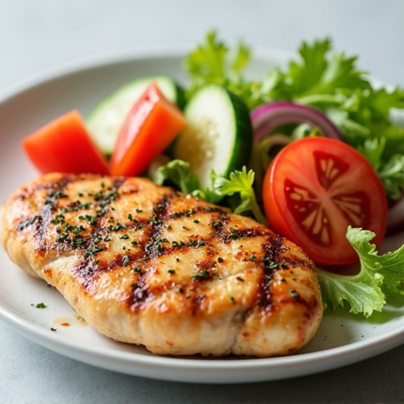 Grilled Chicken with Crunchy Cucumber Tomato Salad