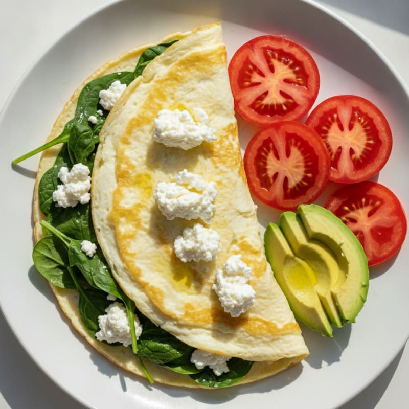 Egg White Spinach Omelette with Cottage Cheese and Sliced Tomatoes