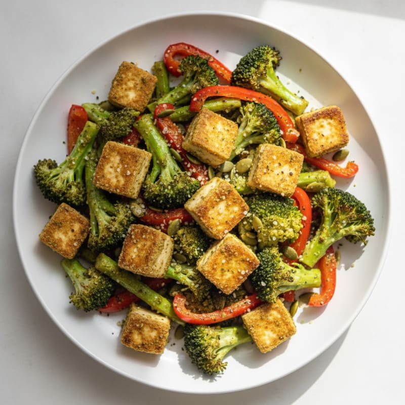 Pesto Tofu Power Bowl with Roasted Vegetables