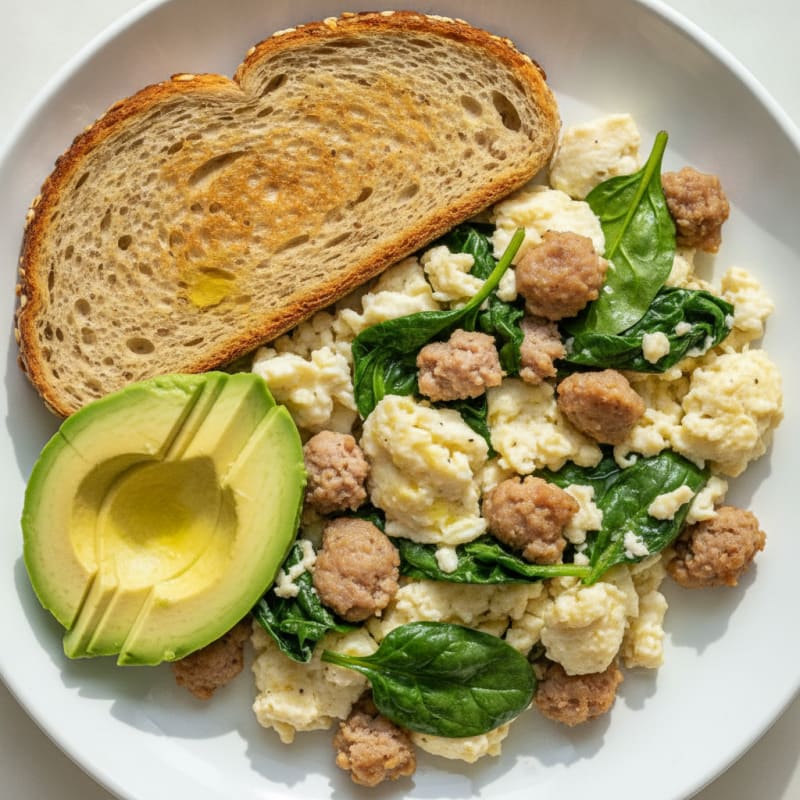 Egg White Scramble with Turkey Sausage and Spinach